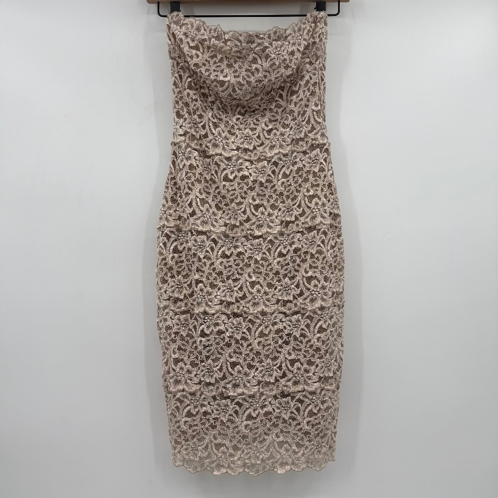 White House Black Market Dress Women XS Beige Lace Strapless Romantic Coquette